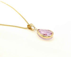 COLLAR GOTA AMATISTA AGUA ENCHAPADO EN ORO