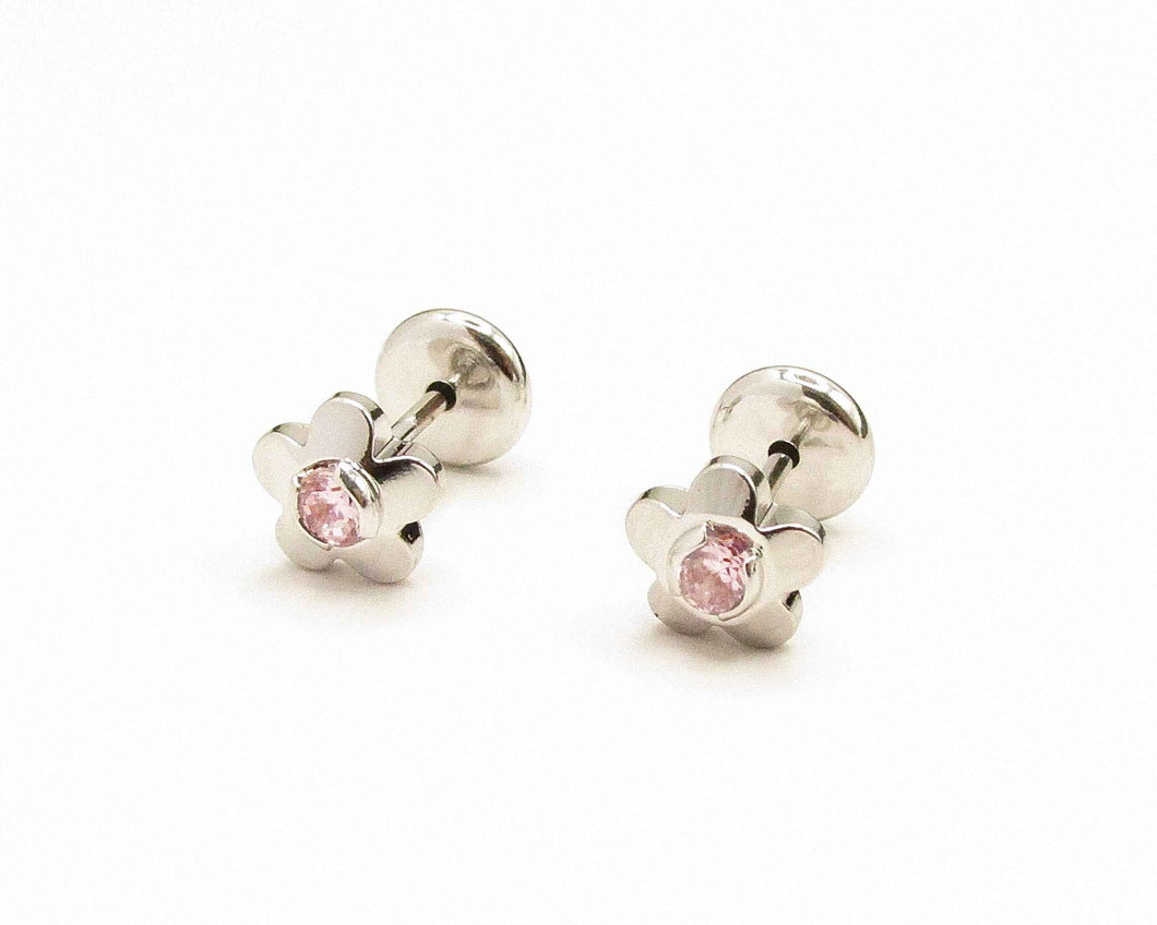 ABRIDORES FLOR PINK ENCHAPADO EN ORO BLANCO