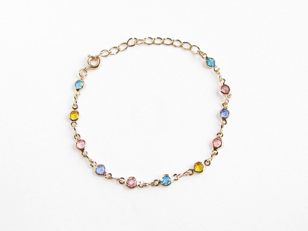 PULSERA CRISTALES DE COLORES ENCHAPADA EN ORO