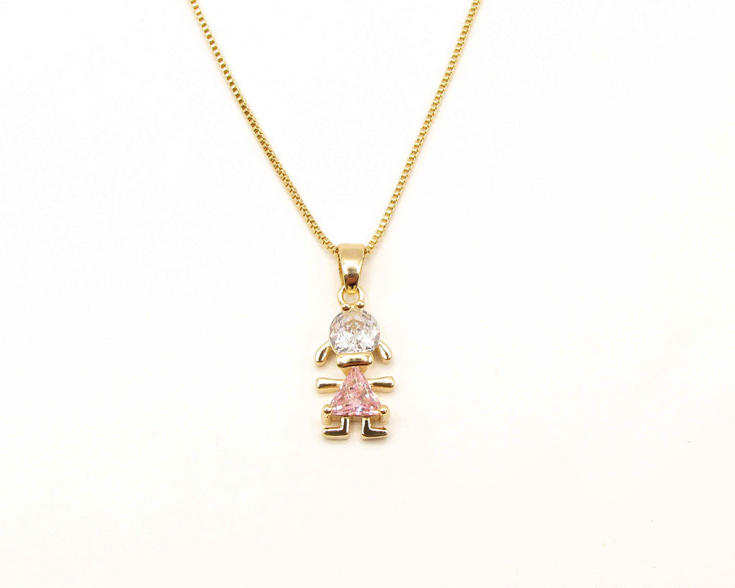 COLLAR NIÑA CIRCON ROSA ENCHAPADO EN ORO