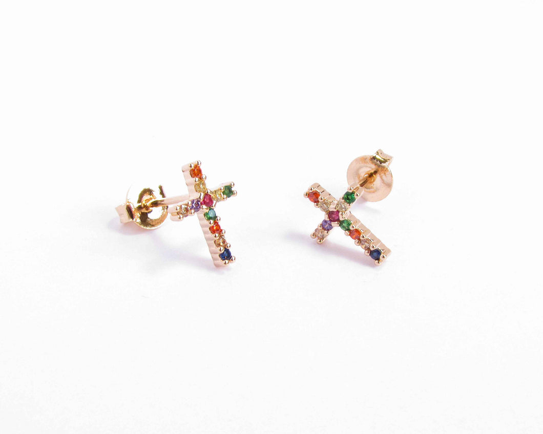 AROS COLOR CRUZ ENCHAPADOS EN ORO